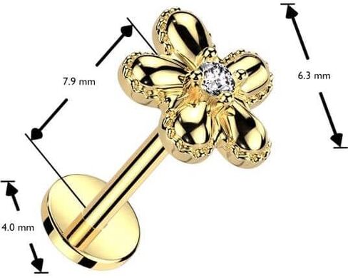 Surgical Steel Threadless Push In Labret With CZ Center Flower Top in Saudi Arabia