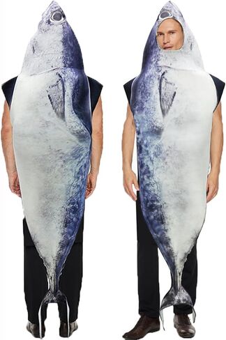 Yeory Halloween Fish Costume, 26.4x66.9 Inch Fish Costume Adult, Sponge Under the Sea Costumes, Funny Fancy Dress for Adults Costume Party, Cosplay, Shark Costume Adult, Medium in Saudi Arabia