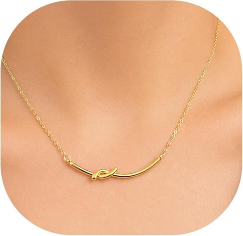 Love Knot Necklace for Women, Dainty Fashion Chain Knot Cute Necklace, 14K Gold Plated Non Tarnish Charm Elegant Jewelry Gift for Women in Kuwait