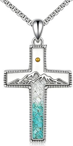Cross Necklace 925 Sterling Silver Opal/Turquoise Cross Pendant Necklace Christian Religous Jewelry Gifts for Women Her,with Stainless Steel Chain in Saudi Arabia