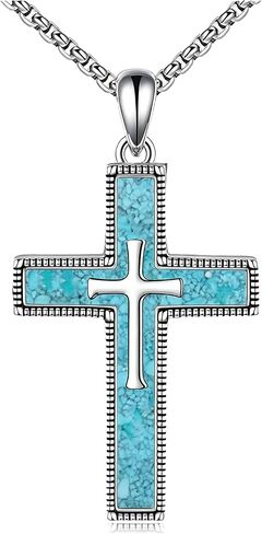 Cross Necklace 925 Sterling Silver Opal/Turquoise Cross Pendant Necklace Christian Religous Jewelry Gifts for Women Her,with Stainless Steel Chain in Saudi Arabia