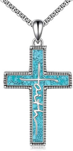 Cross Necklace 925 Sterling Silver Opal/Turquoise Cross Pendant Necklace Christian Religous Jewelry Gifts for Women Her,with Stainless Steel Chain in Saudi Arabia