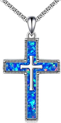Cross Necklace 925 Sterling Silver Opal/Turquoise Cross Pendant Necklace Christian Religous Jewelry Gifts for Women Her,with Stainless Steel Chain in Saudi Arabia