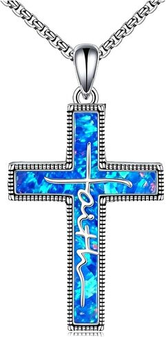 Cross Necklace 925 Sterling Silver Opal/Turquoise Cross Pendant Necklace Christian Religous Jewelry Gifts for Women Her,with Stainless Steel Chain in Saudi Arabia