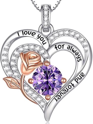 Birthstone Heart Necklaces for Women 925 Sterling Silver Fine Jewelry Rose Pendant Necklace Anniversary Birthday Mothers Day Gifts Her Wife Women Mom Daughter in Saudi Arabia