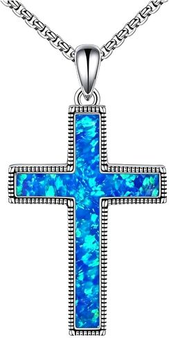Cross Necklace 925 Sterling Silver Opal/Turquoise Cross Pendant Necklace Christian Religous Jewelry Gifts for Women Her,with Stainless Steel Chain in Saudi Arabia