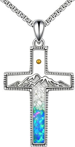 Cross Necklace 925 Sterling Silver Opal/Turquoise Cross Pendant Necklace Christian Religous Jewelry Gifts for Women Her,with Stainless Steel Chain in Saudi Arabia