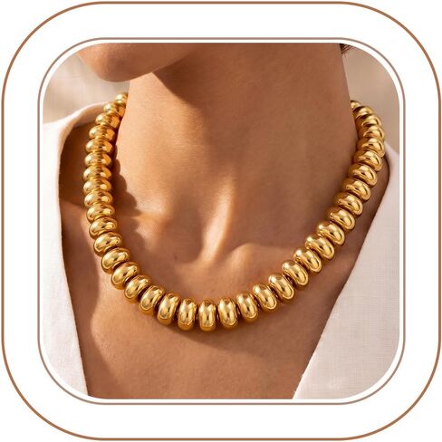 Chunky Beaded Necklace for Women - Silver/Gold Plated Big Large Round Beaded Necklace, Trendy Statement Gold Jewelry, Womens Anniversary Birthday Jewelry Gifts in Saudi Arabia