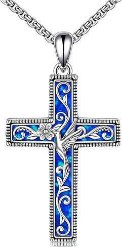 Cross Necklace 925 Sterling Silver Opal/Turquoise Cross Pendant Necklace Christian Religous Jewelry Gifts for Women Her,with Stainless Steel Chain in Saudi Arabia