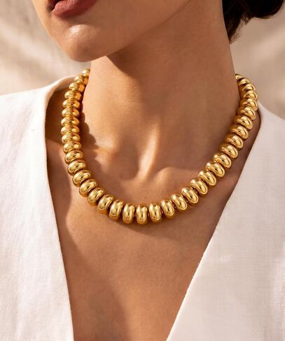 Chunky Beaded Necklace for Women - Silver/Gold Plated Big Large Round Beaded Necklace, Trendy Statement Gold Jewelry, Womens Anniversary Birthday Jewelry Gifts in Saudi Arabia