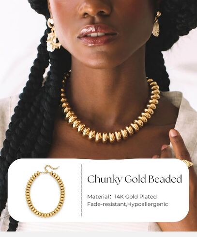 Chunky Beaded Necklace for Women - Silver/Gold Plated Big Large Round Beaded Necklace, Trendy Statement Gold Jewelry, Womens Anniversary Birthday Jewelry Gifts in Saudi Arabia