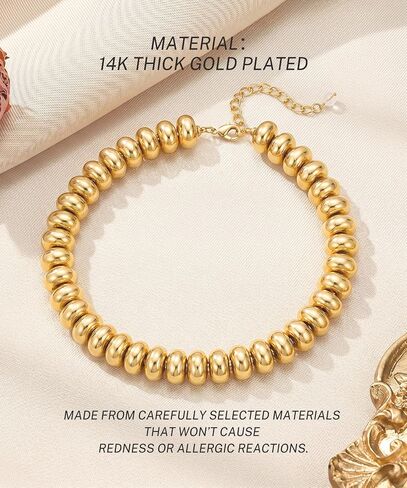 Chunky Beaded Necklace for Women - Silver/Gold Plated Big Large Round Beaded Necklace, Trendy Statement Gold Jewelry, Womens Anniversary Birthday Jewelry Gifts in Saudi Arabia