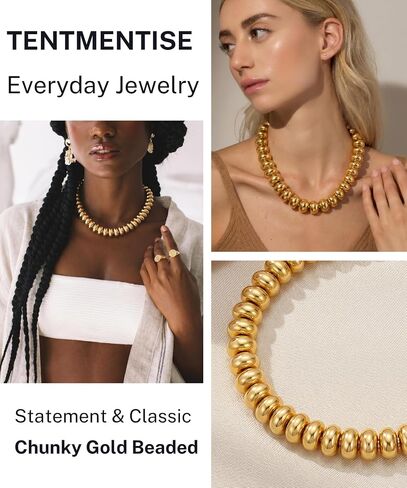 Chunky Beaded Necklace for Women - Silver/Gold Plated Big Large Round Beaded Necklace, Trendy Statement Gold Jewelry, Womens Anniversary Birthday Jewelry Gifts in Saudi Arabia