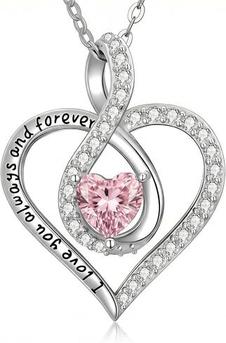 Love Heart Birthstone Necklace Women Infinity Heart Necklace I Love You Always and Forever Jewelry Mothers Valentine's Day Gifts for Mother Wife Daughters Her in Saudi Arabia