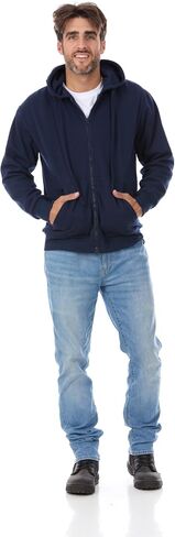 North 15 Mens Fleece Hoodie - Thermal lined sweatshirt - Cotton Blend Jacket Zipper Front-Nv-Md in Saudi Arabia