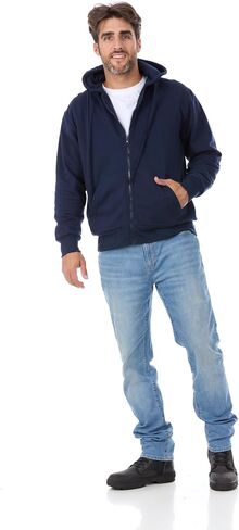 North 15 Mens Fleece Hoodie - Thermal lined sweatshirt - Cotton Blend Jacket Zipper Front-Nv-Md in Saudi Arabia