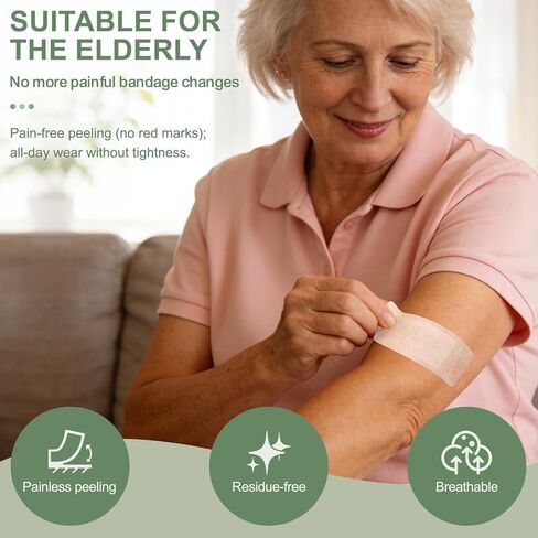 Hysimedy Silicone Bandages for Sensitive Fragile Skin 2"x4" 50 Count Flexible Fabric Latex Free Hypoallergenic Breathable Large Bandages for Wounds Easy Painless Removal for Geriatric and Children in Saudi Arabia