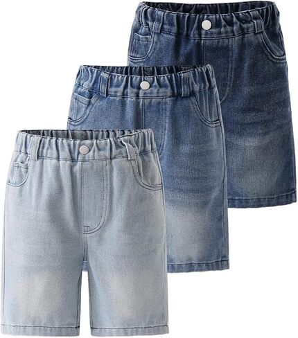 3 Packs Girls' Denim Shorts High Waist Straight Leg Elastic Waist Casual Loose Shorts for Summer Outfit 3-14Y in Saudi Arabia
