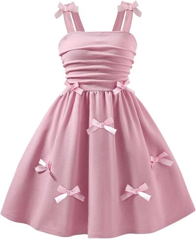 RoseSeek Girl's Bowknot Ruched Cami Dress Textured Cute Party Dresses A Line Dress in Saudi Arabia