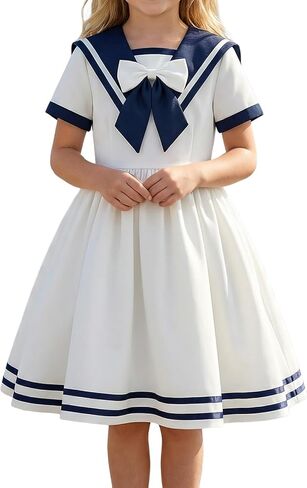OBEEII Girls 1950s Vintage Dress Retro Sailor Collar Cocktail Swing Midi Dress Audrey Hepburn Rockabilly Tea Party Dresses in Kuwait