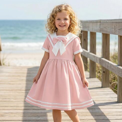 OBEEII Girls 1950s Vintage Dress Retro Sailor Collar Cocktail Swing Midi Dress Audrey Hepburn Rockabilly Tea Party Dresses in Kuwait