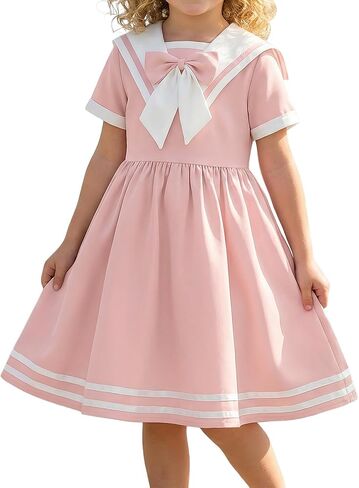 OBEEII Girls 1950s Vintage Dress Retro Sailor Collar Cocktail Swing Midi Dress Audrey Hepburn Rockabilly Tea Party Dresses in Kuwait