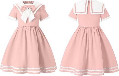 OBEEII Girls 1950s Vintage Dress Retro Sailor Collar Cocktail Swing Midi Dress Audrey Hepburn Rockabilly Tea Party Dresses in Kuwait