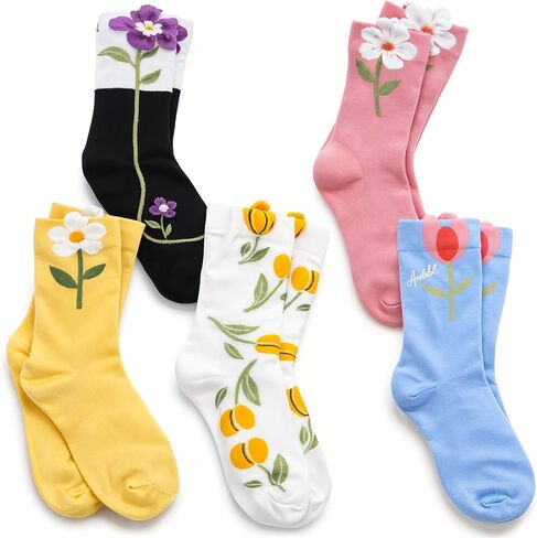 5 Pairs Cute Womens Socks Vintage Flower Socks Cottage Core Floral Sock Fun Sock Vintage Clothes for Women in Saudi Arabia