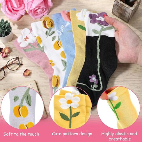 5 Pairs Cute Womens Socks Vintage Flower Socks Cottage Core Floral Sock Fun Sock Vintage Clothes for Women in Saudi Arabia