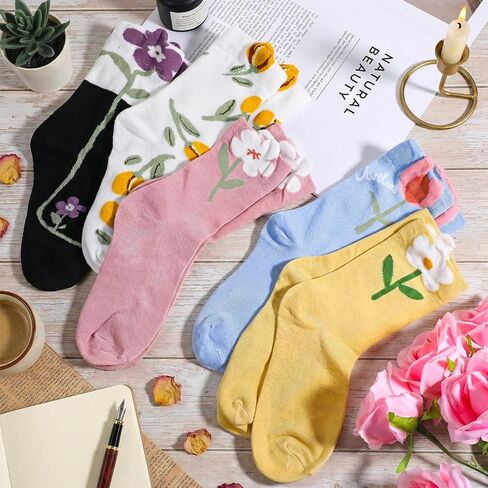 5 Pairs Cute Womens Socks Vintage Flower Socks Cottage Core Floral Sock Fun Sock Vintage Clothes for Women in Saudi Arabia