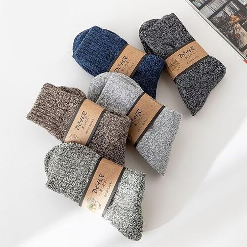 10 Pairs Multicolored Terry Socks Thick Winter Warm Socks Vintage Knit Cotton Crew Socks for Men in Kuwait