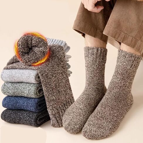 10 Pairs Multicolored Terry Socks Thick Winter Warm Socks Vintage Knit Cotton Crew Socks for Men in Kuwait