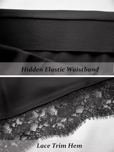 Women's Elegant Satin Lace Hem Maxi Skirt High Waist Elastic Waistband Silk Flowy Fishtail A-Line Long Skirts for Women in Kuwait