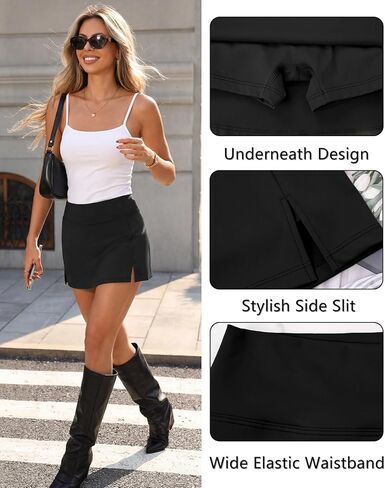 Women's Black Mini Skort High Waisted Side Slit Bodycon Y2k Going Out Short Skirts with Underneath Outfits in Saudi Arabia