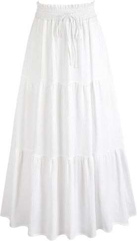 HUSKARY Women's Summer Long Maxi Flowy Tiered High Waist Trendy Ruffle Skirt with Pockets in Saudi Arabia