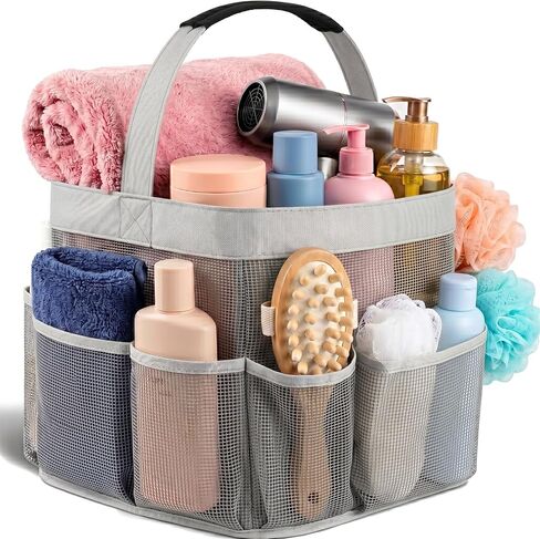 Masirs Shower Caddy Mesh - 9 Pocket Portable Bathroom Organizer Tote for Travel, Gym & Dorm - Collapsible Small Shower Caddy Bag to Hold Toiletries & Essentials (Black) in Saudi Arabia