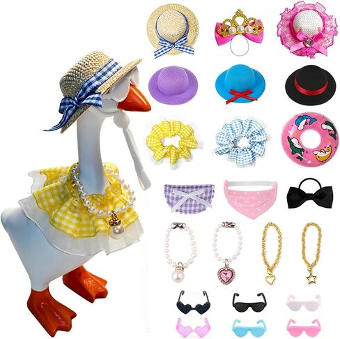 6 Sets Mini Desk Goose Outfits 7 Inches, Hawaiian Summer Costume Accessories with Felt Hat, Necklace, Dress and Sunglasses for Magnetic Porch Geese Key Holder Decor Gifts in Saudi Arabia