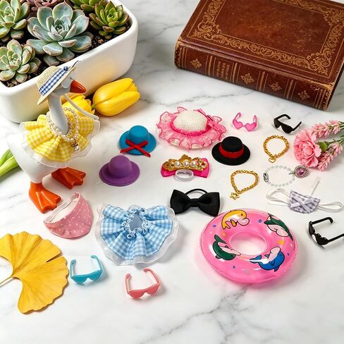 6 Sets Mini Desk Goose Outfits 7 Inches, Hawaiian Summer Costume Accessories with Felt Hat, Necklace, Dress and Sunglasses for Magnetic Porch Geese Key Holder Decor Gifts in Saudi Arabia