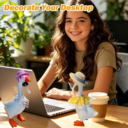 6 Sets Mini Desk Goose Outfits 7 Inches, Hawaiian Summer Costume Accessories with Felt Hat, Necklace, Dress and Sunglasses for Magnetic Porch Geese Key Holder Decor Gifts in Saudi Arabia