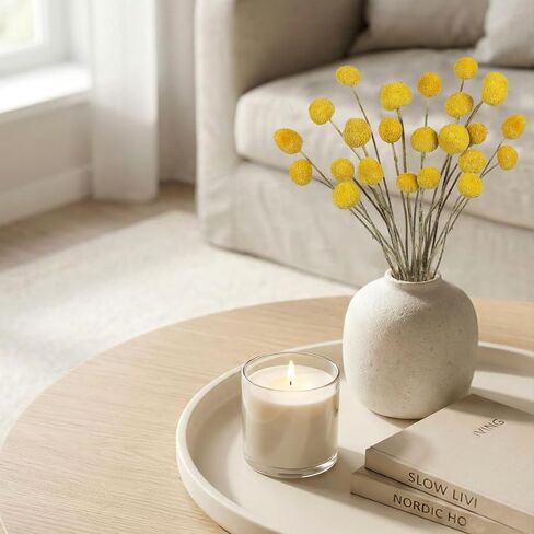 20PCS Natural Dried Flowers Craspedia Billy Balls Flowers Billy Buttons Floral Bouquet Flower Autumn Dried Flower Bouquet Wedding and Home Decor DIY Yellow in Saudi Arabia