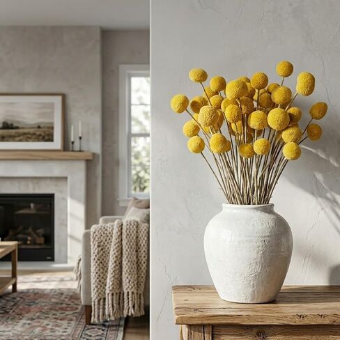 20PCS Natural Dried Flowers Craspedia Billy Balls Flowers Billy Buttons Floral Bouquet Flower Autumn Dried Flower Bouquet Wedding and Home Decor DIY Yellow in Saudi Arabia