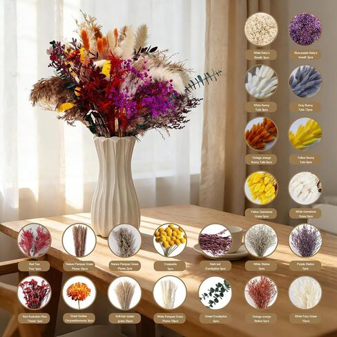 150 Pcs Bohemian Dried Flowers & Pampas Grass for Vase - 22 Varieties Boho Home Decor, Preserved Florals for Wedding, Table Centerpiece, Living Room, Bedroom, Wall, Office in Saudi Arabia