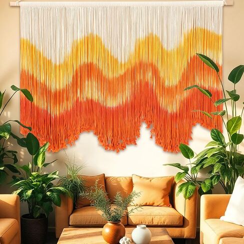 ديكور حائط Tiamon Boho - مقاس 59 بوصة عرض × 35.4 بوصة طول Macrame للتعليق على الحائط بصبغة كبيرة فن نسيج كبير للمنزل والحمام والمزرعة وغرفة النوم وغرفة المعيشة والمكتب والديكور الريفي الطبيعي الحديث in Kuwait