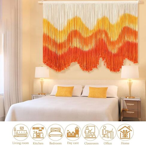 ديكور حائط Tiamon Boho - مقاس 59 بوصة عرض × 35.4 بوصة طول Macrame للتعليق على الحائط بصبغة كبيرة فن نسيج كبير للمنزل والحمام والمزرعة وغرفة النوم وغرفة المعيشة والمكتب والديكور الريفي الطبيعي الحديث in Kuwait