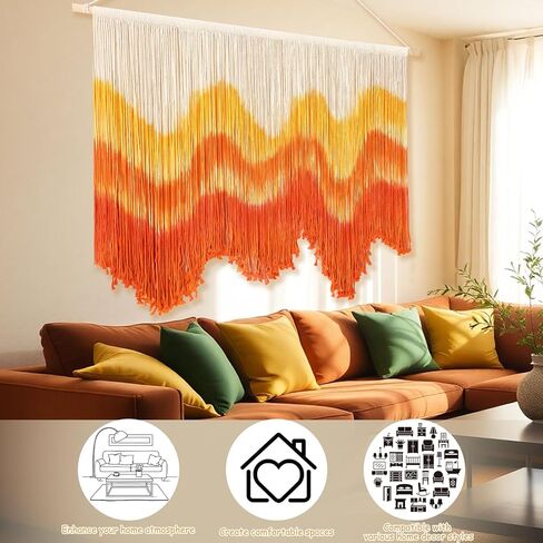 ديكور حائط Tiamon Boho - مقاس 59 بوصة عرض × 35.4 بوصة طول Macrame للتعليق على الحائط بصبغة كبيرة فن نسيج كبير للمنزل والحمام والمزرعة وغرفة النوم وغرفة المعيشة والمكتب والديكور الريفي الطبيعي الحديث in Kuwait