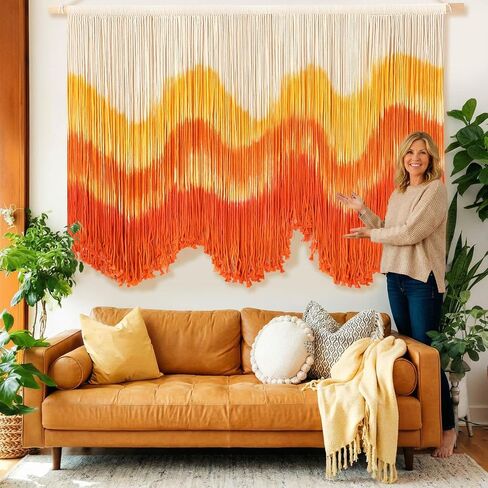 ديكور حائط Tiamon Boho - مقاس 59 بوصة عرض × 35.4 بوصة طول Macrame للتعليق على الحائط بصبغة كبيرة فن نسيج كبير للمنزل والحمام والمزرعة وغرفة النوم وغرفة المعيشة والمكتب والديكور الريفي الطبيعي الحديث in Kuwait