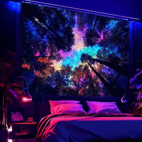 Manicer Galaxy Forest Tapestry, Blacklight UV Reactive Wall Hanging, Colorful Starry Night Sky Tree Canopy Wall Art for Bedroom, Dorm, Gaming Room & Party Decor - 51.2" x 59.1" in Saudi Arabia