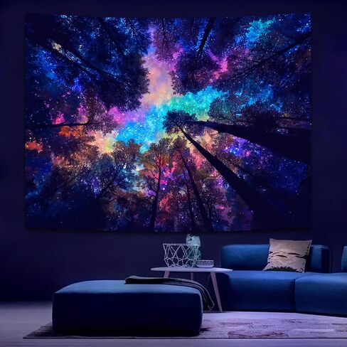 Manicer Galaxy Forest Tapestry, Blacklight UV Reactive Wall Hanging, Colorful Starry Night Sky Tree Canopy Wall Art for Bedroom, Dorm, Gaming Room & Party Decor - 51.2" x 59.1" in Saudi Arabia