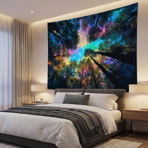 Manicer Galaxy Forest Tapestry, Blacklight UV Reactive Wall Hanging, Colorful Starry Night Sky Tree Canopy Wall Art for Bedroom, Dorm, Gaming Room & Party Decor - 51.2" x 59.1" in Saudi Arabia