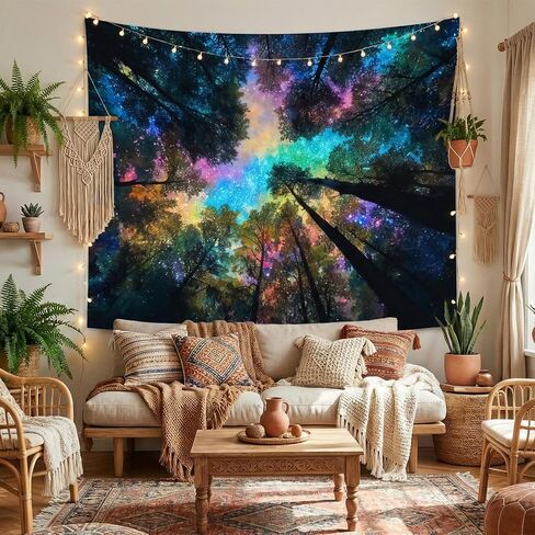 Manicer Galaxy Forest Tapestry, Blacklight UV Reactive Wall Hanging, Colorful Starry Night Sky Tree Canopy Wall Art for Bedroom, Dorm, Gaming Room & Party Decor - 51.2" x 59.1" in Saudi Arabia